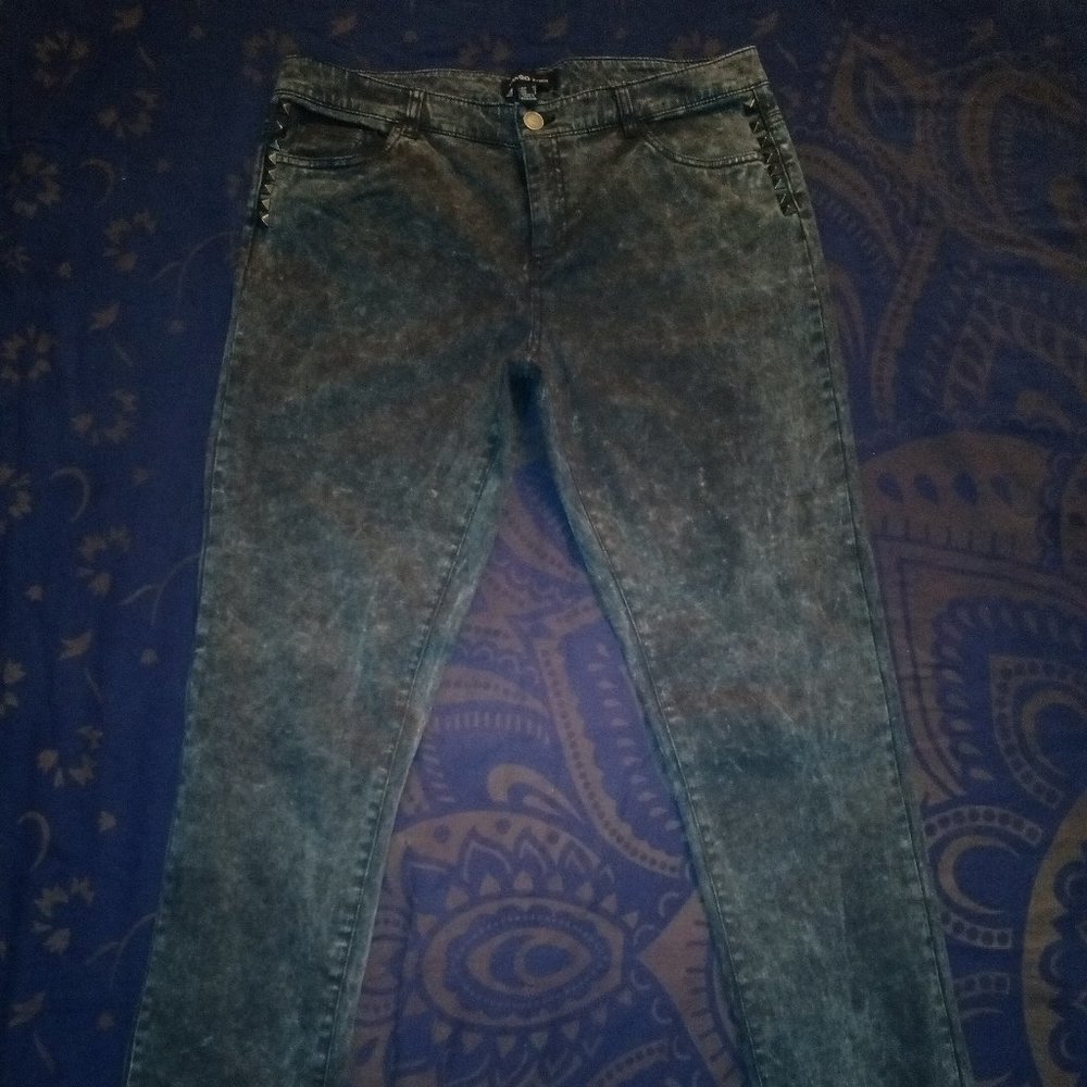 Mango Acid Wash Y2K Studded Jeans in Black, Sz 10 NWOT - Picture 3 of 7